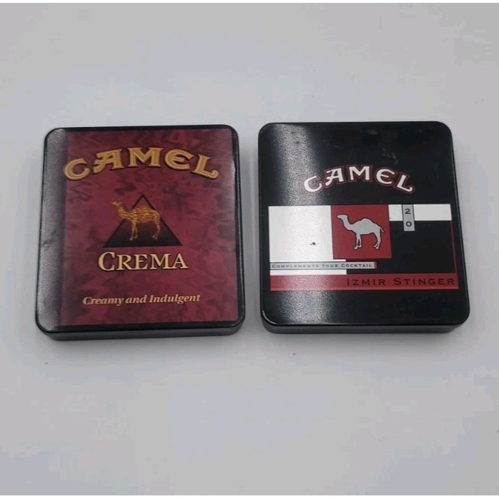 VTG Lot of 2 Camel Cigarette Tins Empty Collectible Metal Tins for Cigarettes